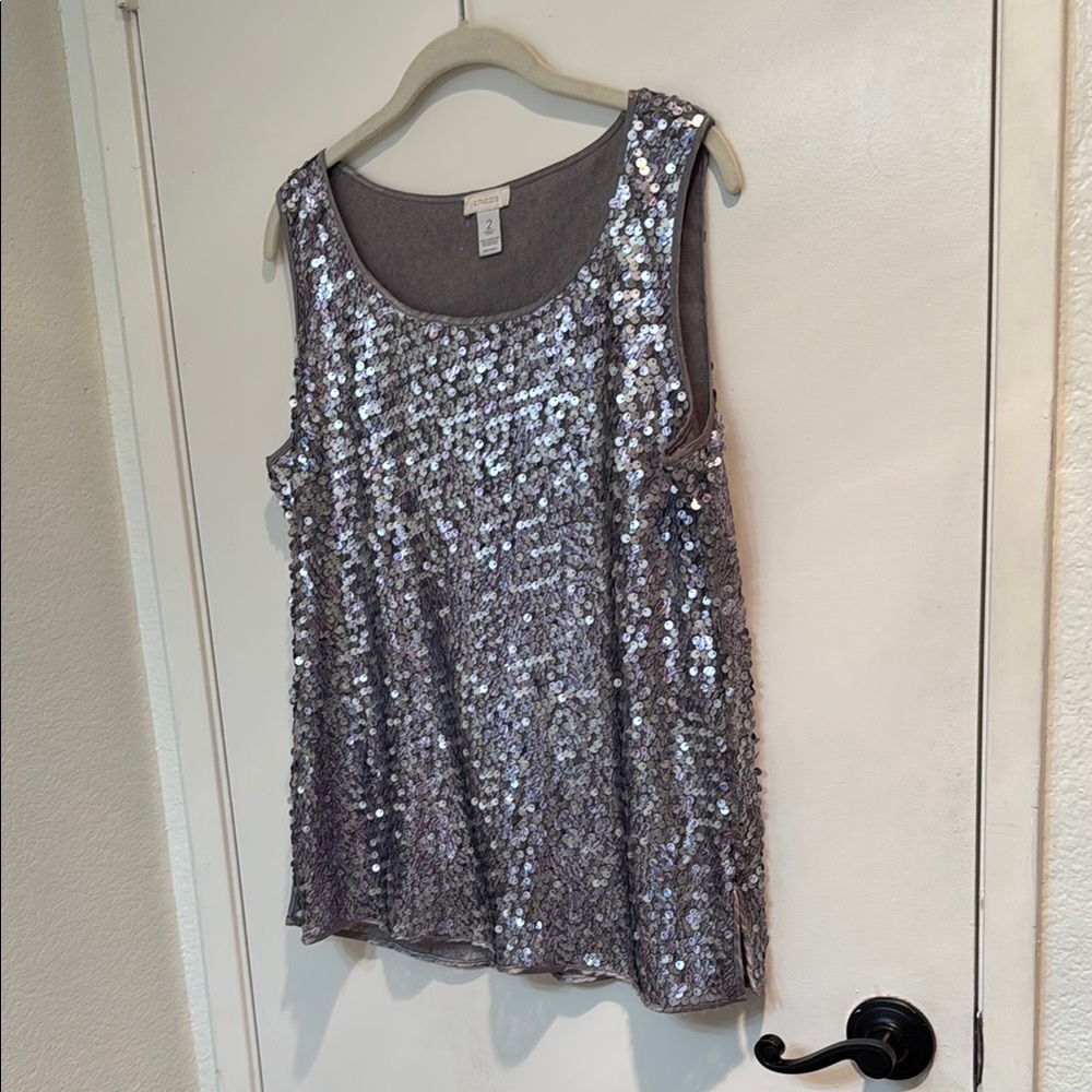 Chico's Silver Sequin Sleeveless Tank Top